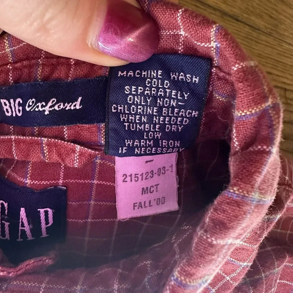 Vintage Kids Gap The Big Oxford Boys XS Button Up Christmas Plaid‎ 100% Cotton